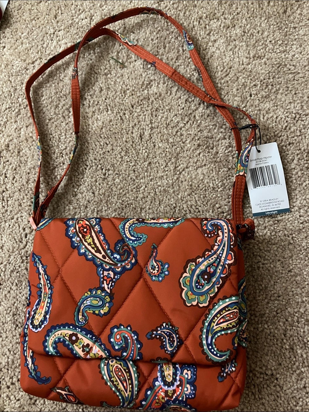 Vera Bradley Quilted Paisley Crossbody in Rust with Multicolor Accents
